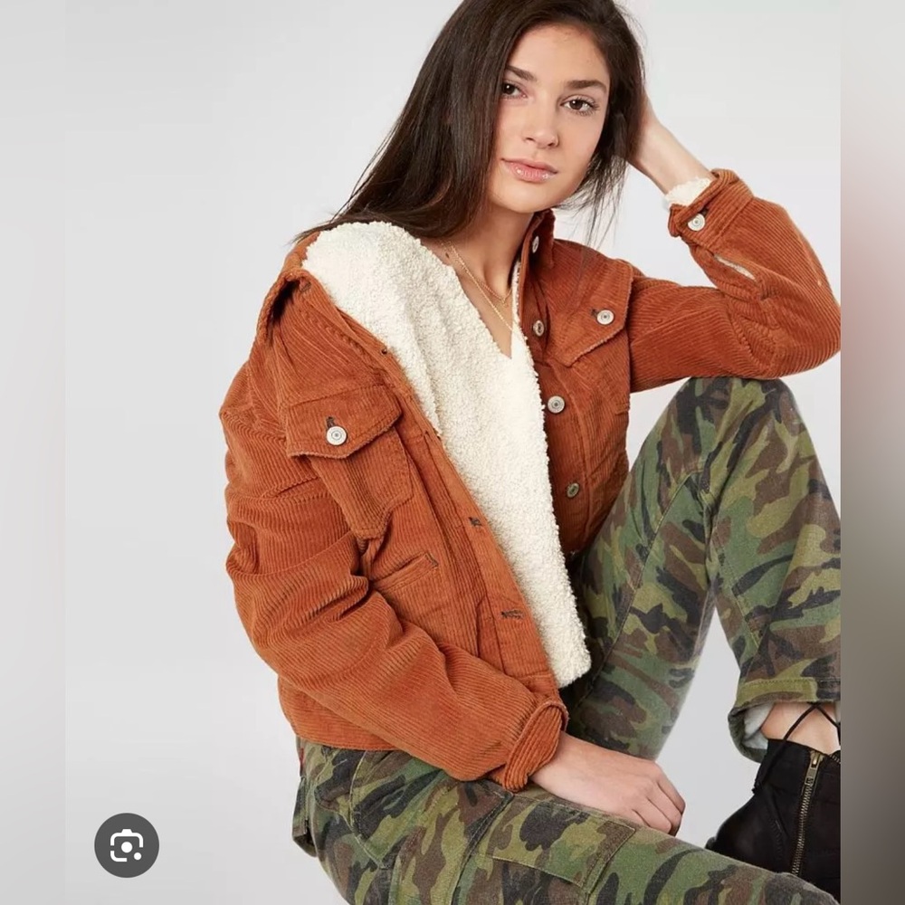 Free People Rust Corduroy Sherpa-Lined Jacket